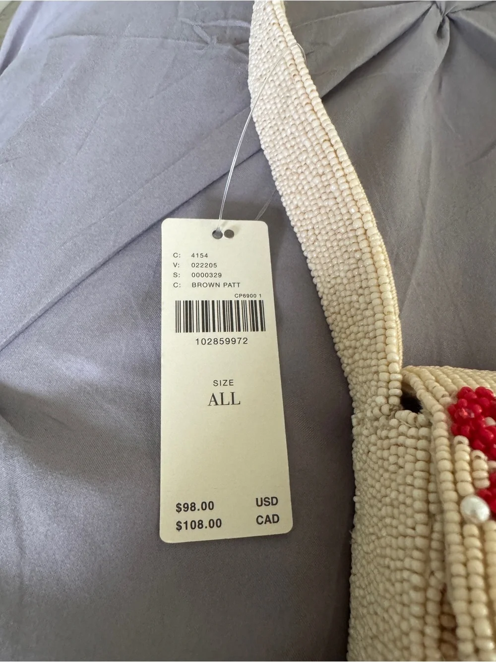 Anthropologie Cream and Red Beaded Bow Shoulder Bag - Picture 3 of 3